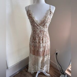 ANGL Nude Tan Wrapping Slip Dress with Spaghetti Straps